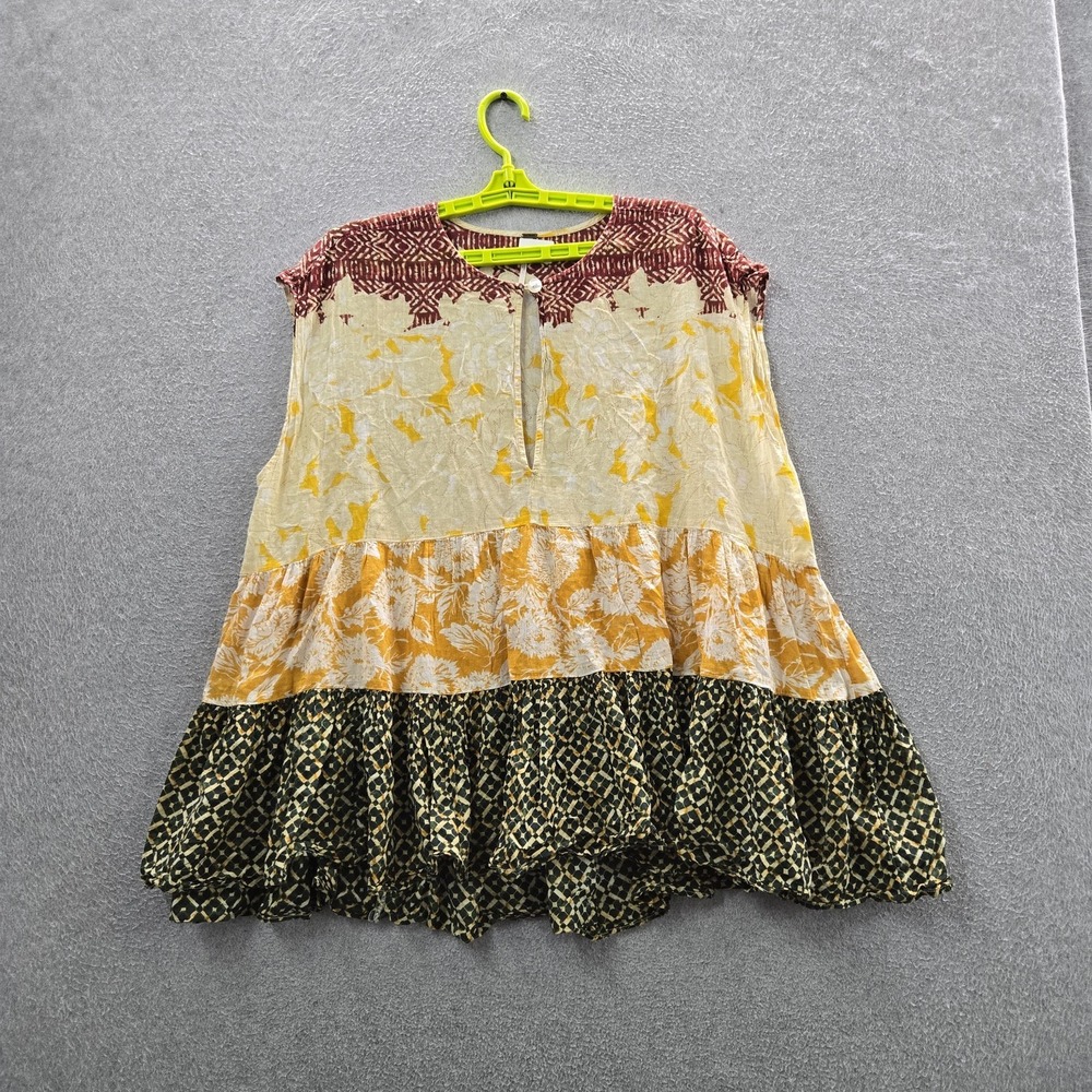 Free People Women Blouse M Yellow Floral Gotta Have You Tunic Boho Tiered